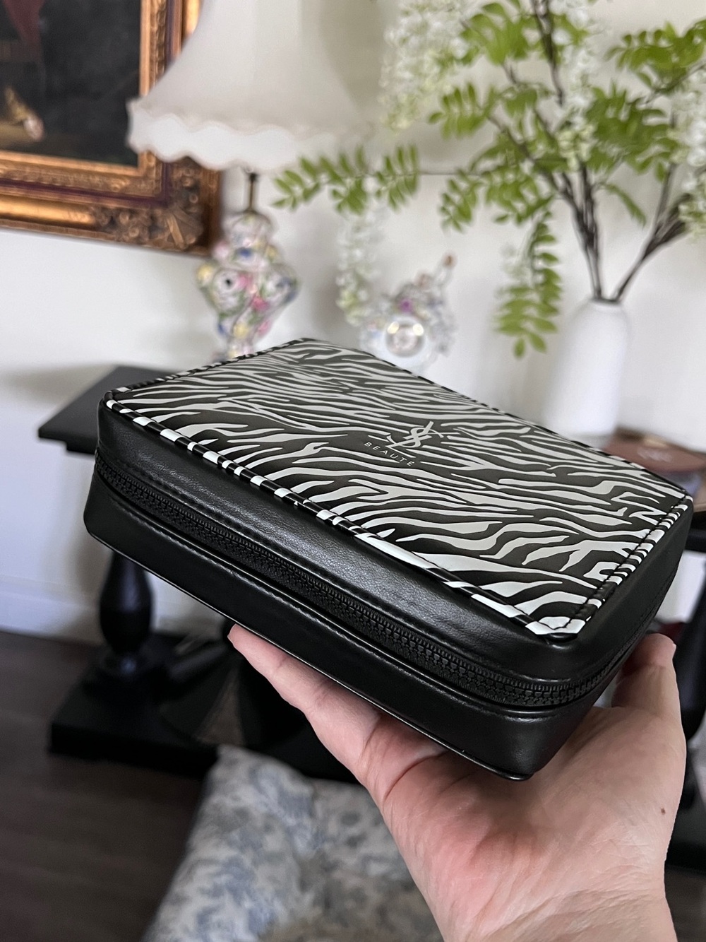 New! Yves Saint Laurent Zebra Print Toiletry Pouch - Picture 2 of 9